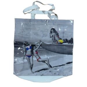 Victoria's Secret Tote Gray Vinyl Supermodels Beach Life Swimsuit Shopping Bag